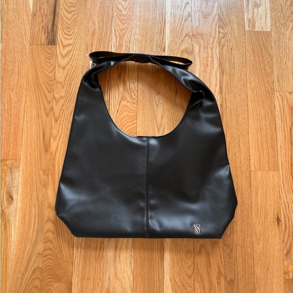 Victoria's Secret Black Bow Tote Bag Faux Leather New With Tags NWT MSRP $49.95